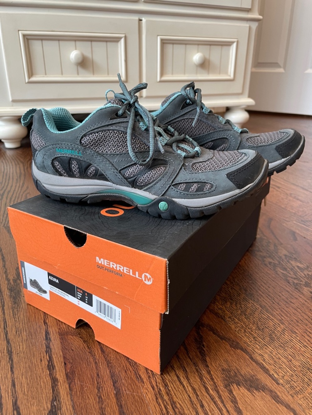Merrell Women's Gray and Teal Trail Running Shoes